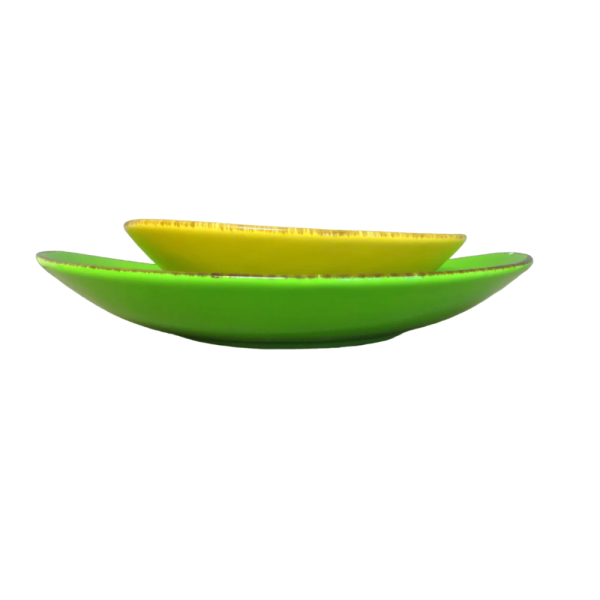 Vintage Green and Yellow Ceramic Duo Plates - Image 5
