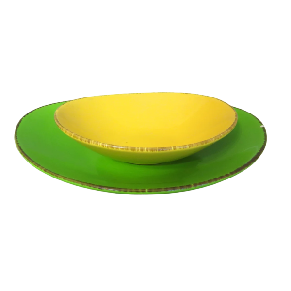 Vintage Green and Yellow Ceramic Duo Plates - Image 7