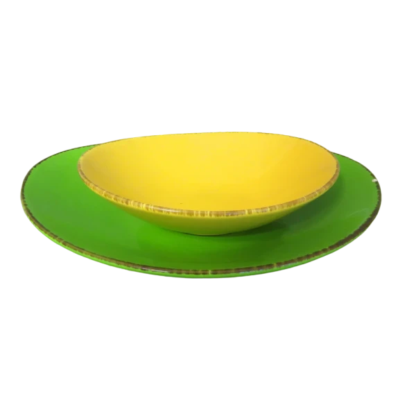 Vintage Green and Yellow Ceramic Duo Plates - Image 7