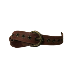 Brown Leather and Bronze metal holes belt