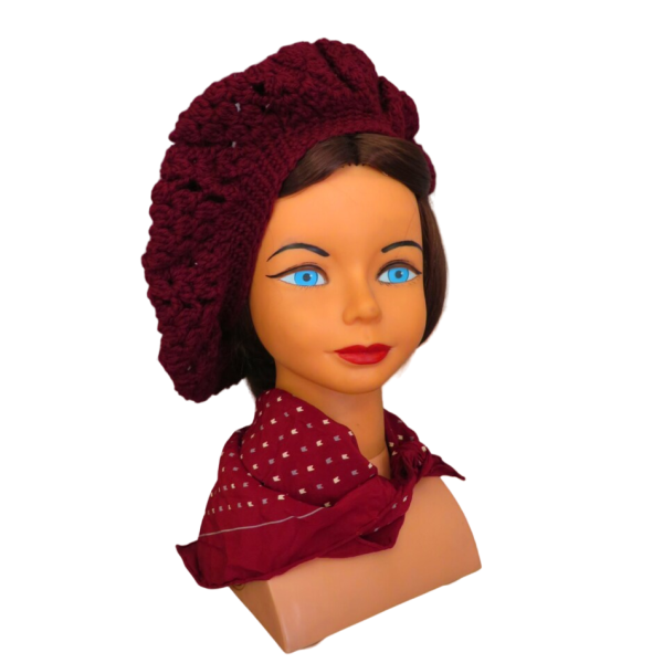 Burgundy  Crochet Beret - Image 3
