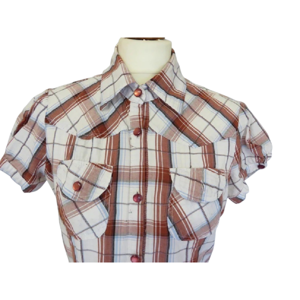 Vintage 90s Brown Tartan Woman shirt size S - Image 4