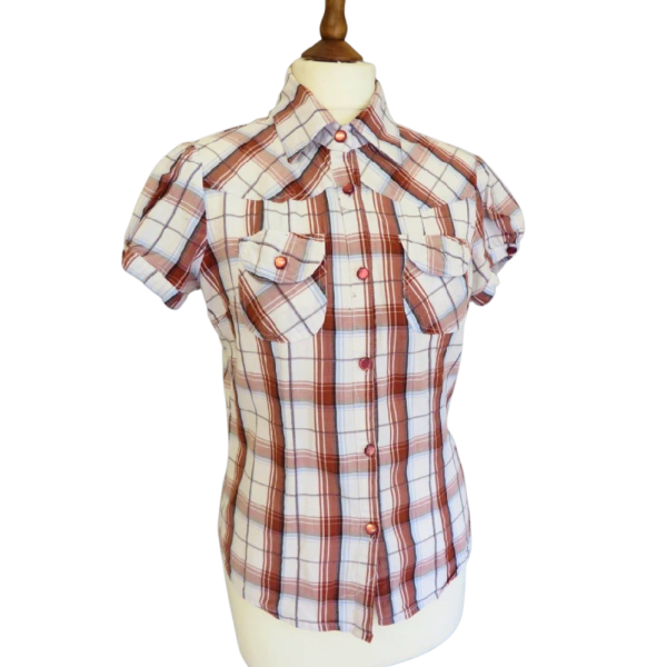 Vintage 90s Brown Tartan Woman shirt size S