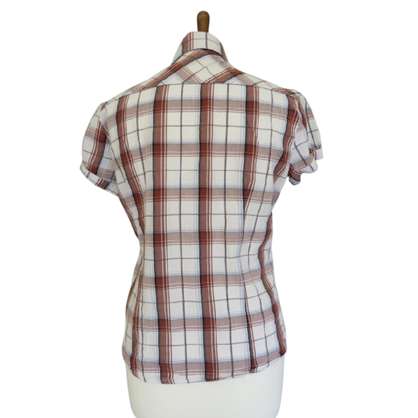 Vintage 90s Brown Tartan Woman shirt size S - Image 2