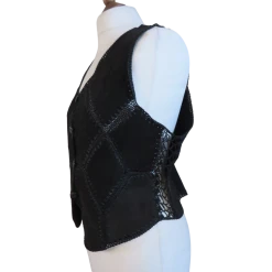 Vintage 70s Black suede Woman gilet size S/M