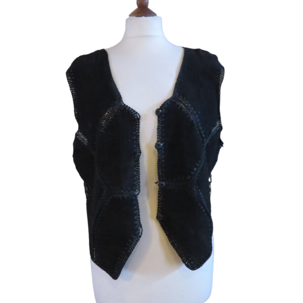 Vintage 70s Black suede Woman gilet size S/M - Image 3
