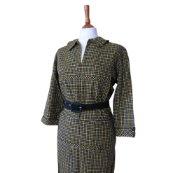 Vintage 40s 50s Black and yellow Wool dress  size L