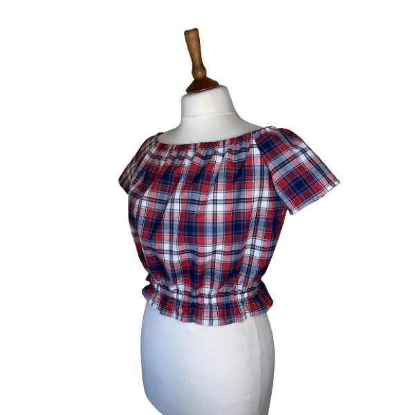 Blue and Red Tartan Top size S