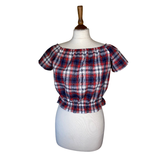 Blue and Red Tartan Top size S - Image 2