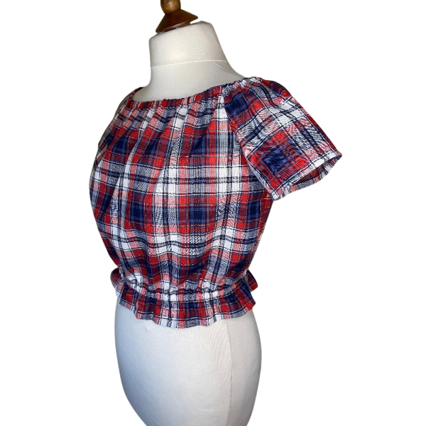 Blue and Red Tartan Top size S - Image 8