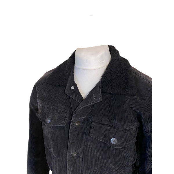 Men Vintage Jacket Black Corduroy size L - Image 2