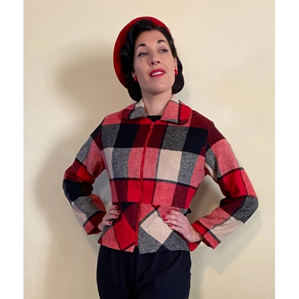 Red and Black Tartan Woman Jacket size S