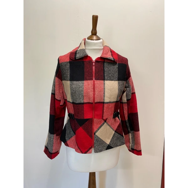 Red and Black Tartan Woman Jacket size S - Image 3