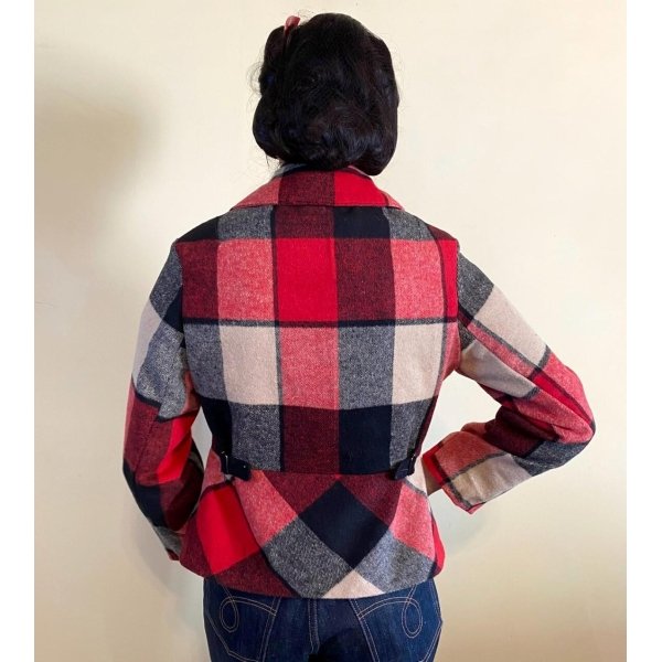 Red and Black Tartan Woman Jacket size S - Image 6
