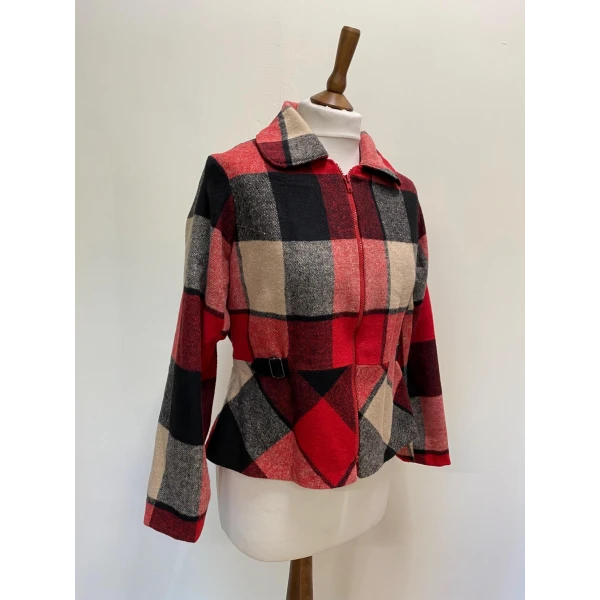 Red and Black Tartan Woman Jacket size S - Image 7